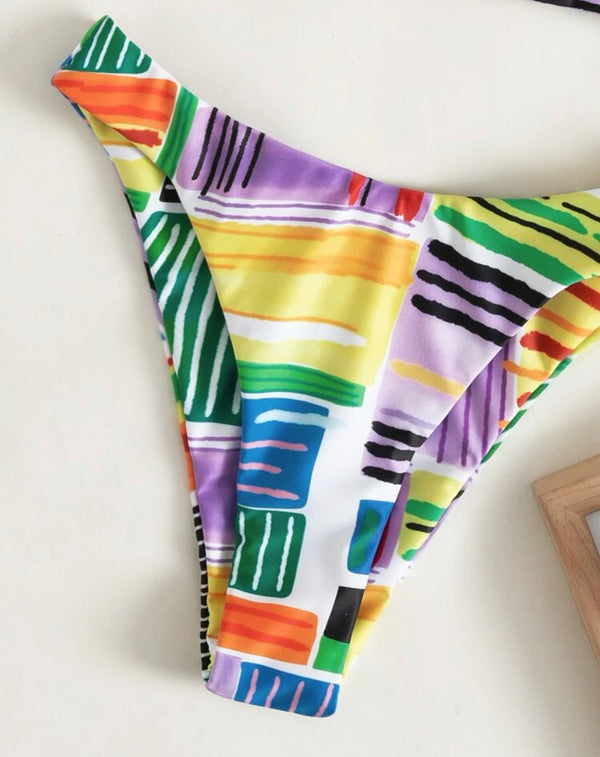 Striped halter bikini swimsuit