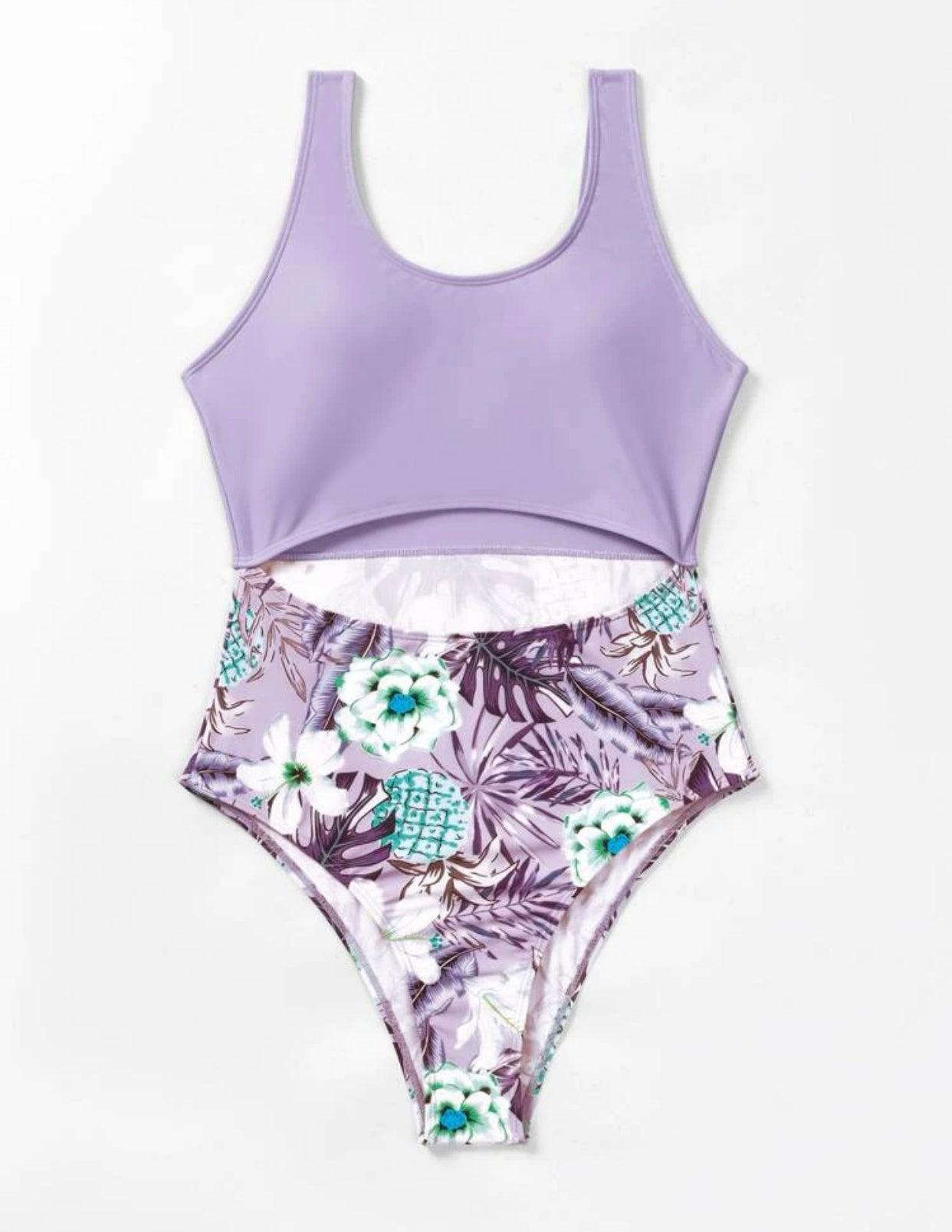 Random tropical print cut out one piece swimsuit