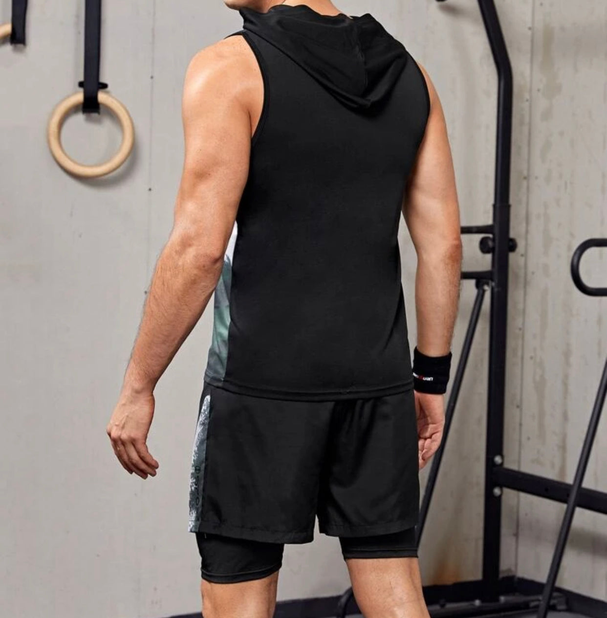 Men’s letter graphic hooded sports tank top with shorts