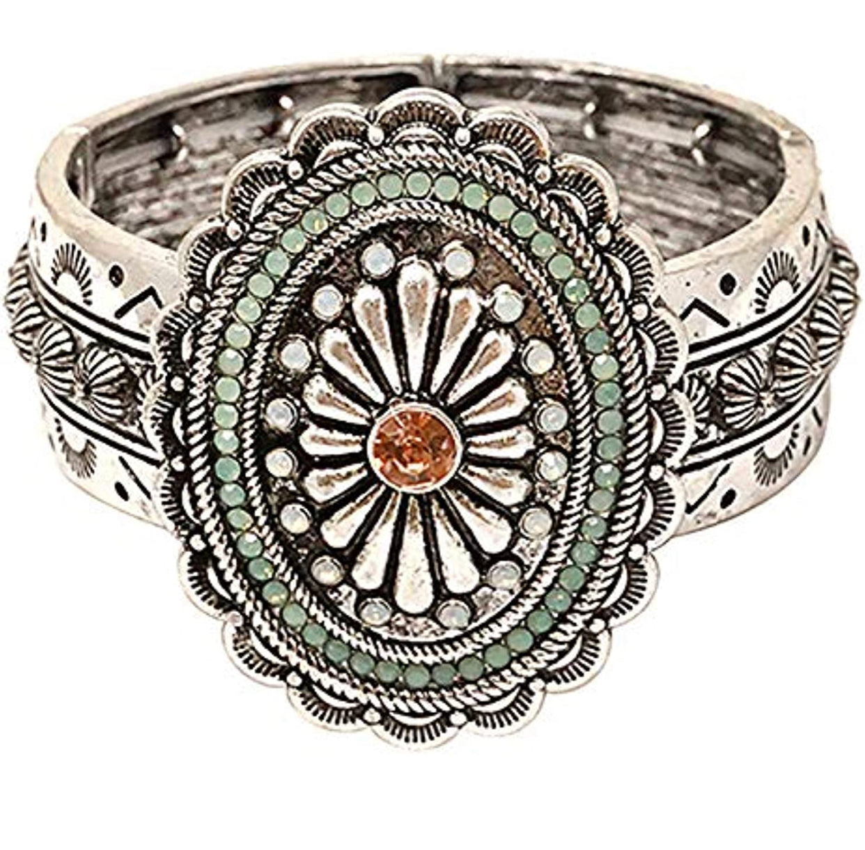 Western Flower Rhinestone Double Stretch Bracelet Navajo