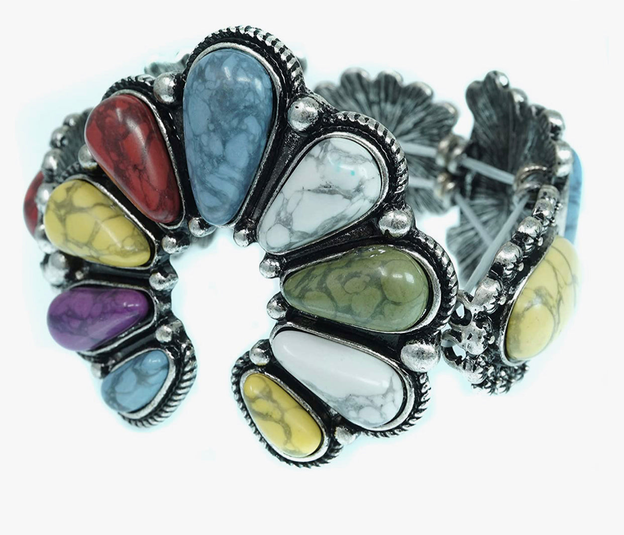 Squash Blossom Naja Style Natural Turquoise Stretch Bracelet