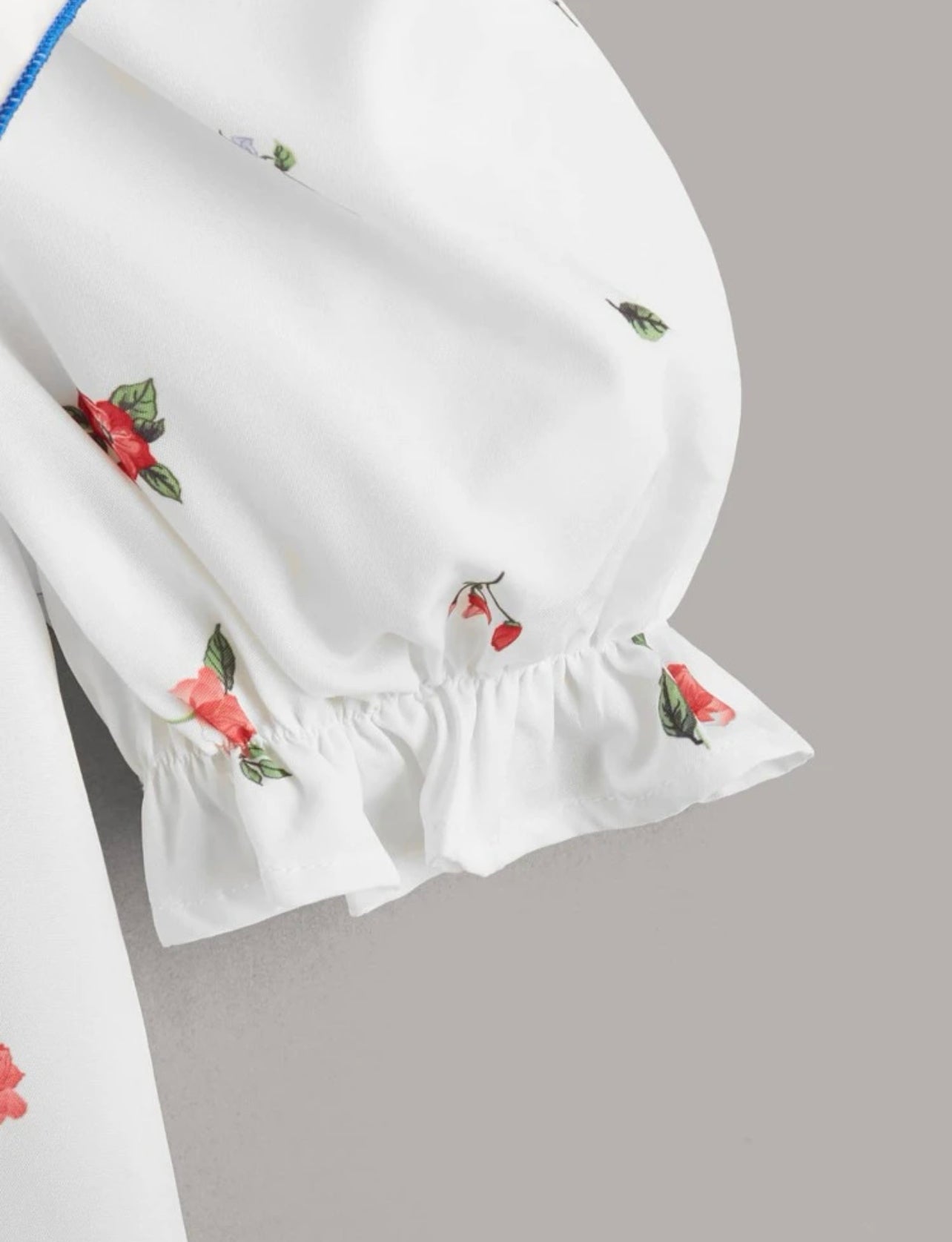 Teen Girls Floral Print Ruffle Trim Puff Sleeve Blouse