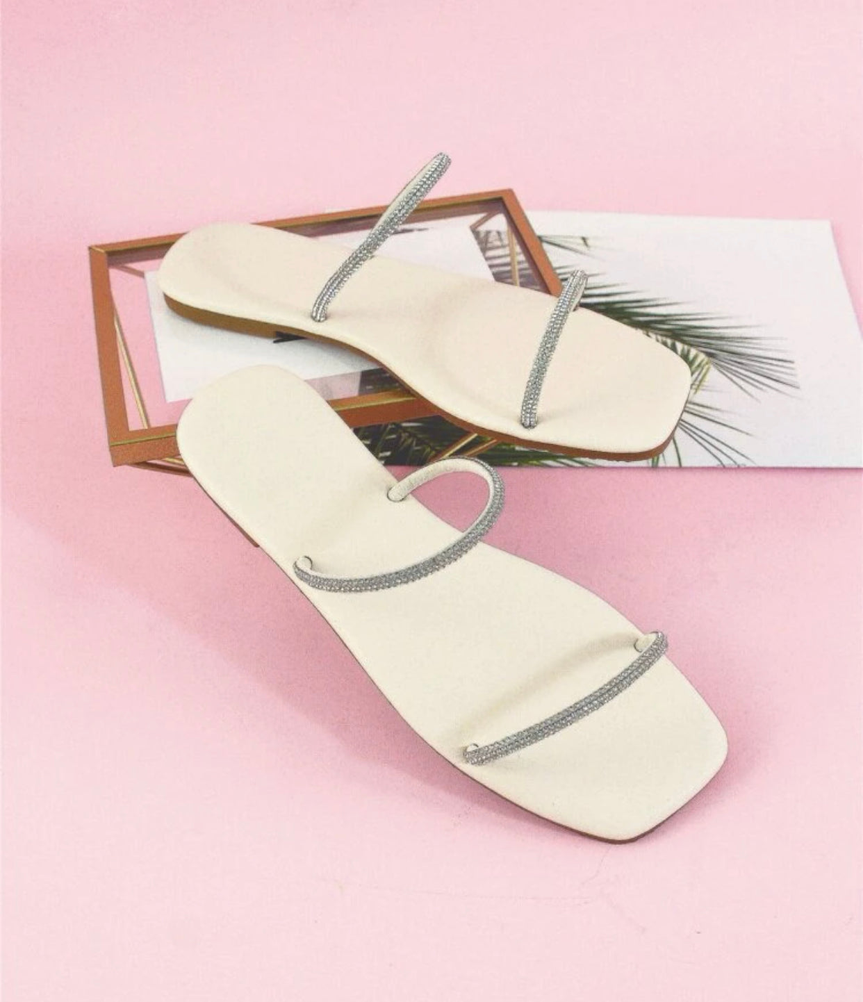 Rhinestone decor double strap slide sandals