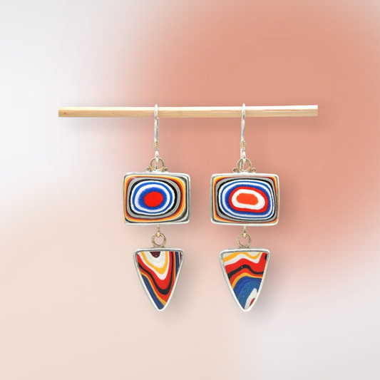 Latest Irregular Red Blue Whirl Pattern Drop Earrings