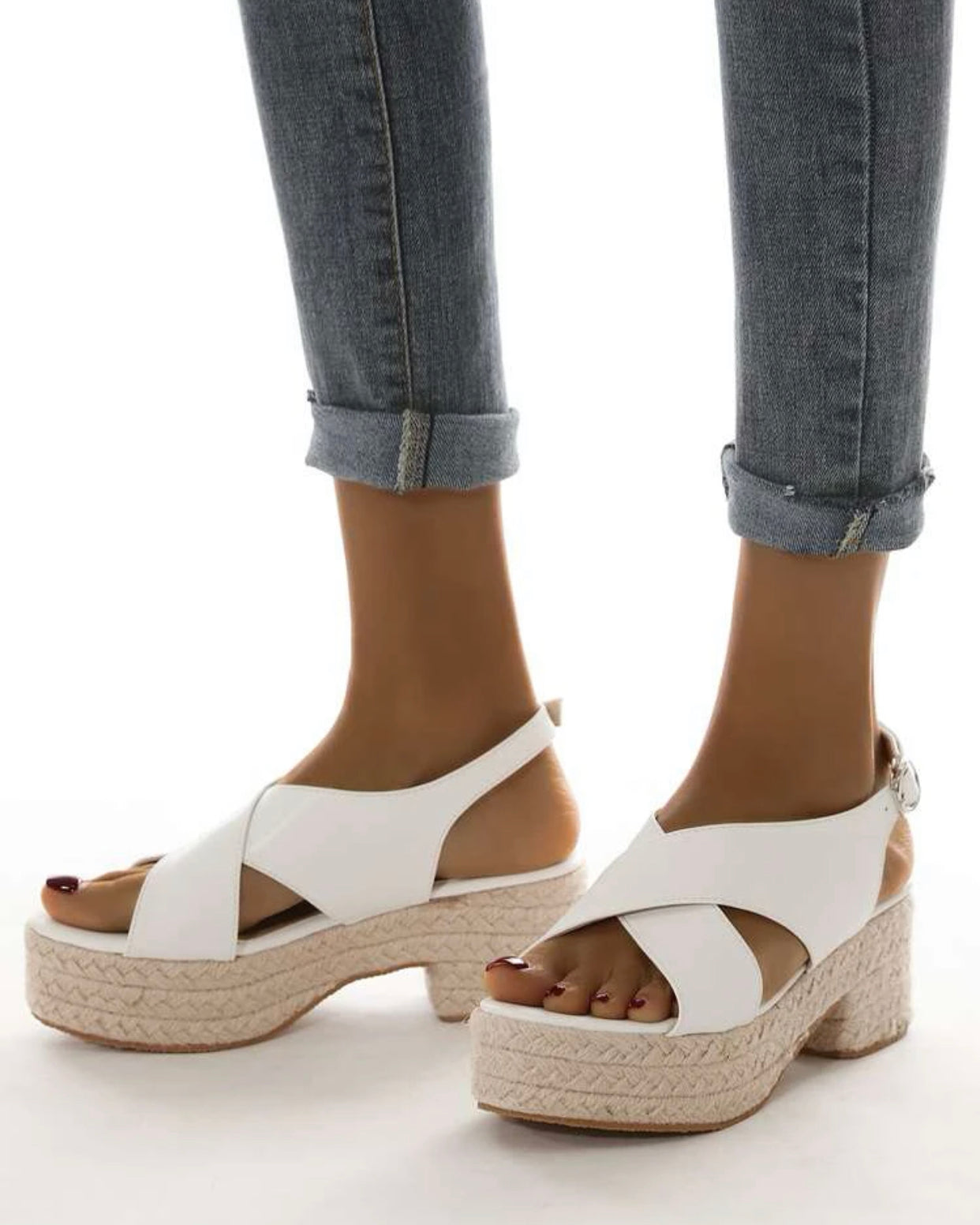 Buckle decor espadrille sling back wedge sandals