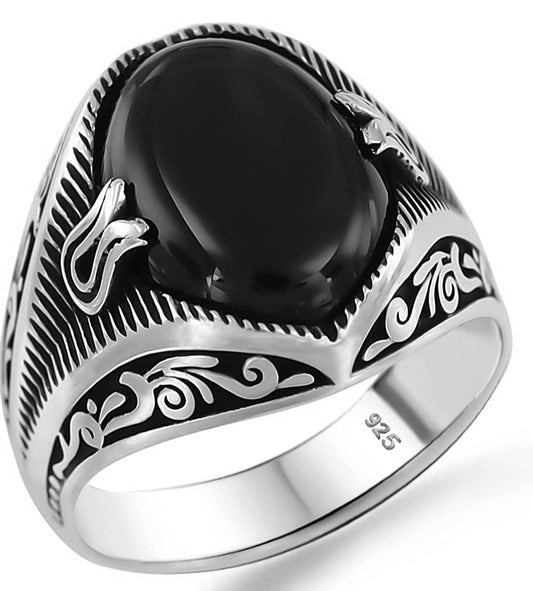 Solid 925 Sterling Silver Jewelry Onyx Men's Ring
