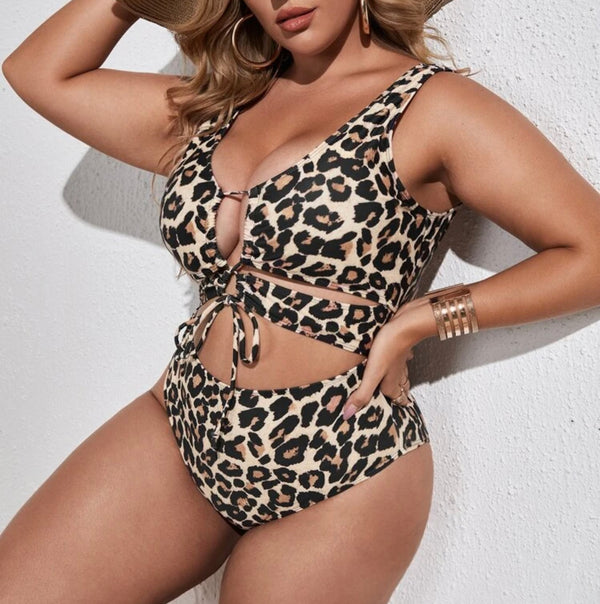 Leopard tie print front one piece swimsuit - Christina’s unique boutique LLC