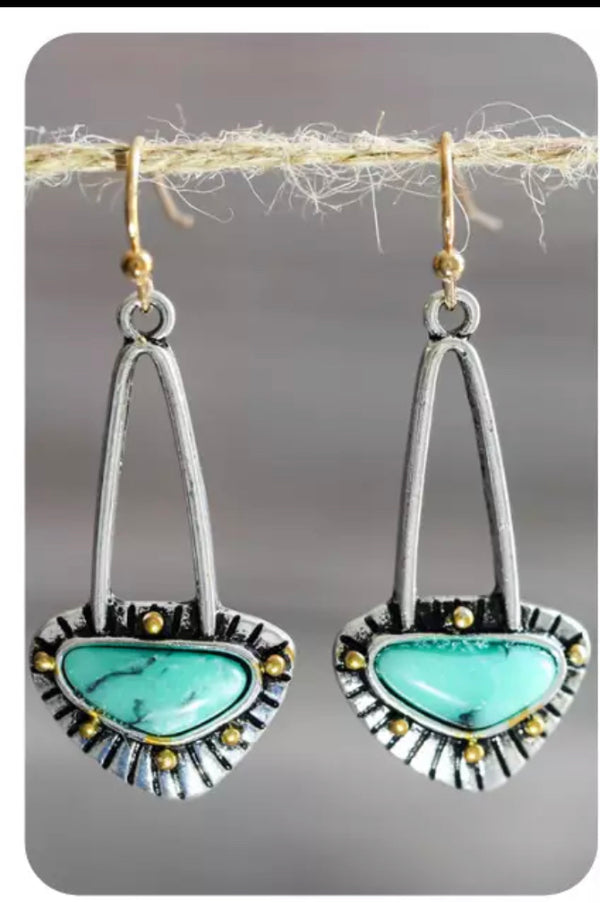 Turquoise decor two tone vintage inspired dangle earrings - Christina’s unique boutique LLC