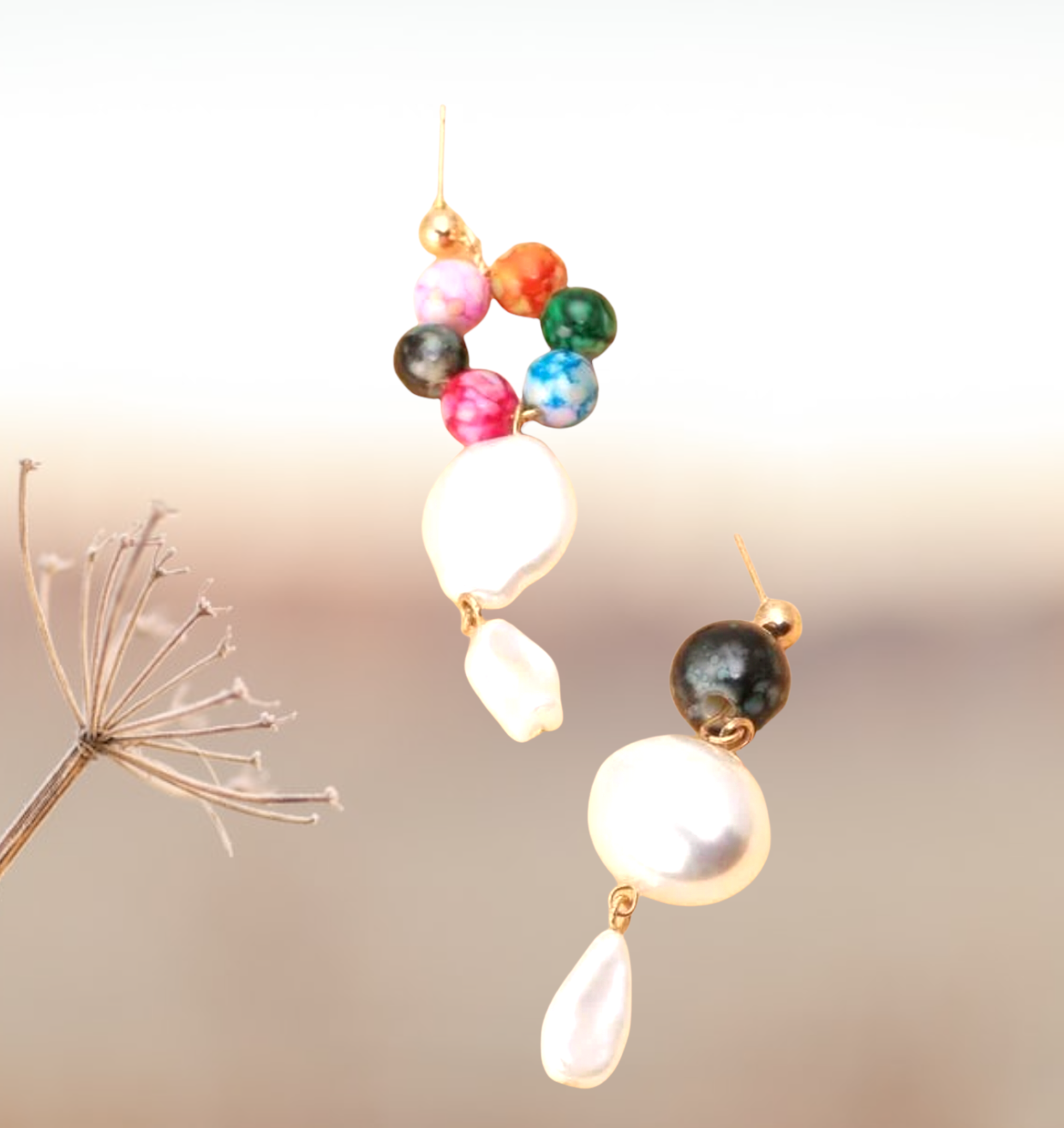 Faux pearl mismatched drop earrings