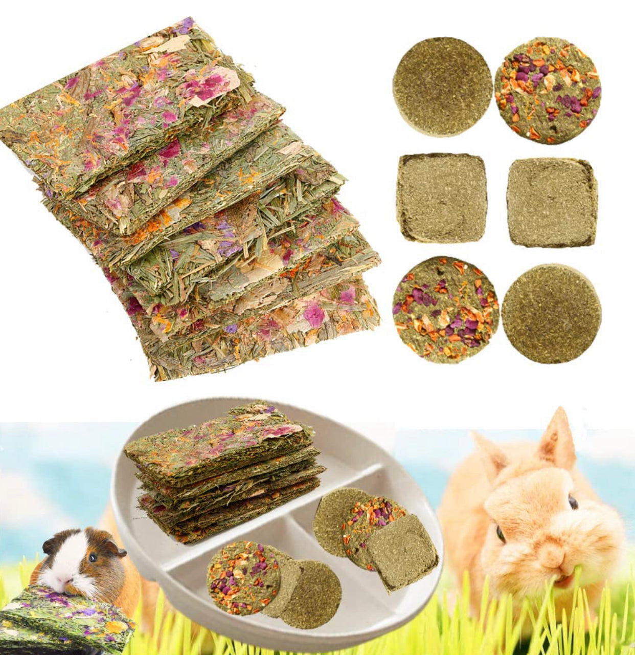 Rabbit Treat ,Natural Molar Timothy Hay Herbal Floral Scent Snack Chew Toys (12pcs)