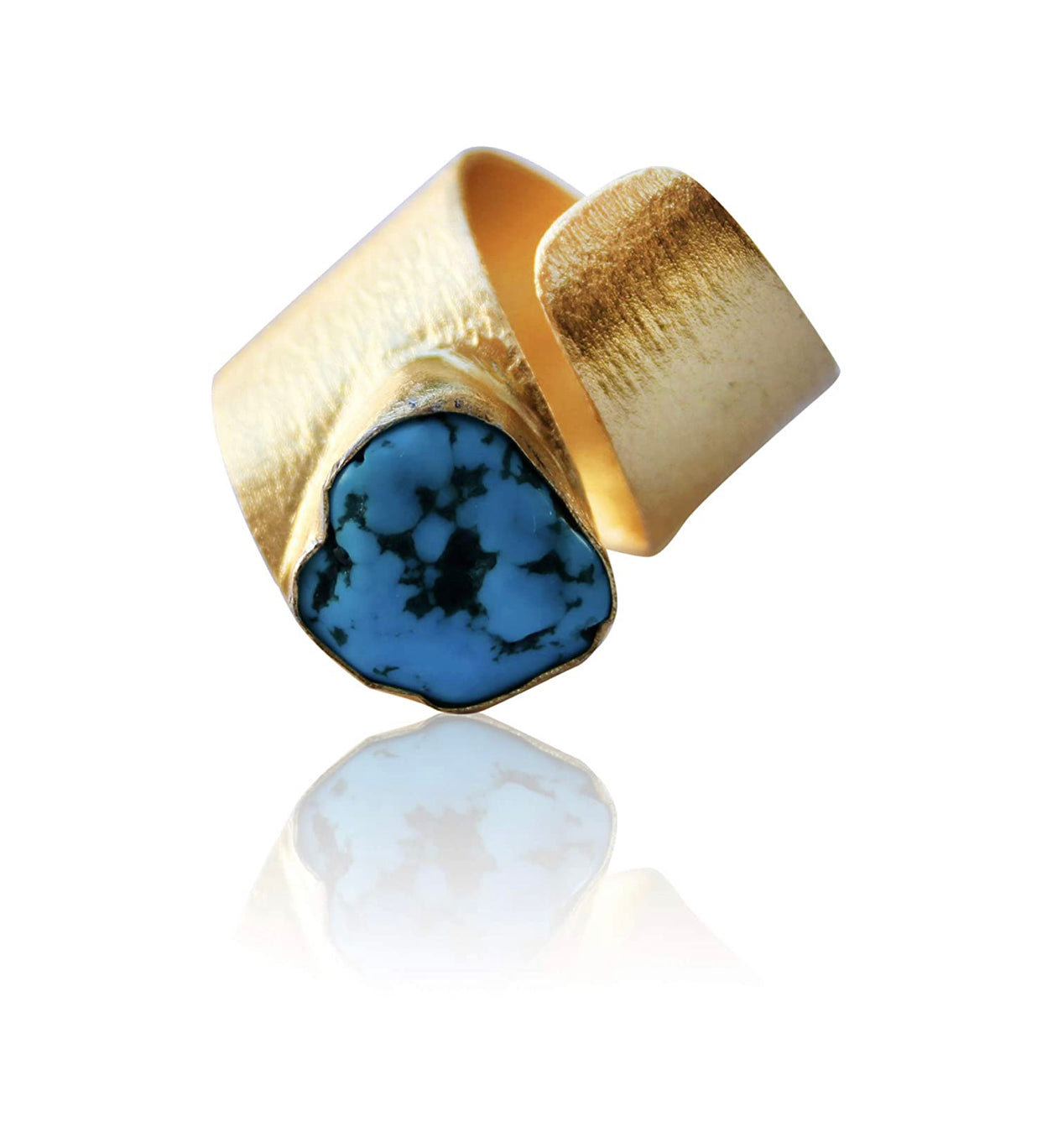 Handmade Adjustable Raw Gemstone Ring 18K Gold Plated Birthstone Hypoallergenic Jewelry (fluorite)