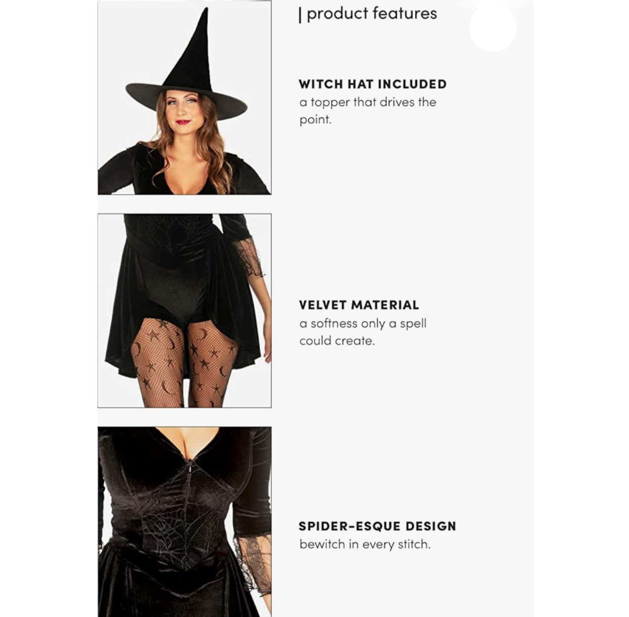 Tipsy Elves Women’s Halloween Black Witch Long Sleeve Bodysuit Costume with Classic Spooky Witch’s Hat