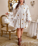 Curve & plus floral print lantern sleeve ruffle hem smock dress