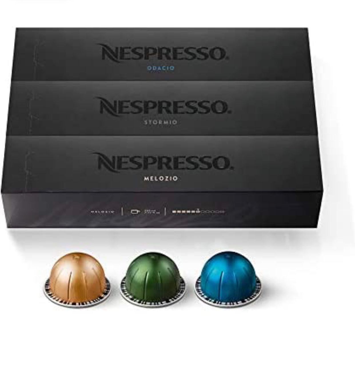 Nespresso Capsules VertuoLine, Medium and Dark Roast Coffee, Variety Pack, Stormio, Odacio, Melozio, 30 Count, Brews 7.77 Ounce