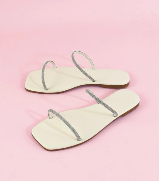 Rhinestone decor double strap slide sandals