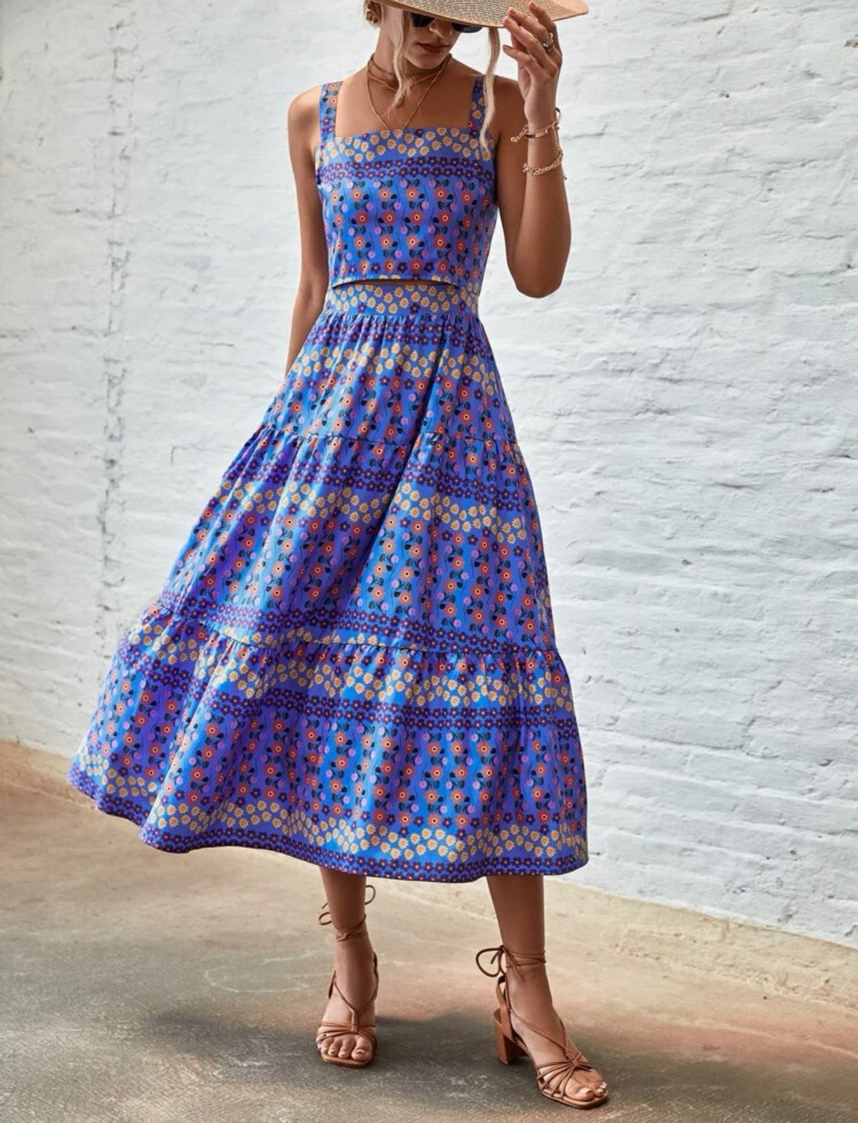 Random ditsy floral cut out ruffle hem dress