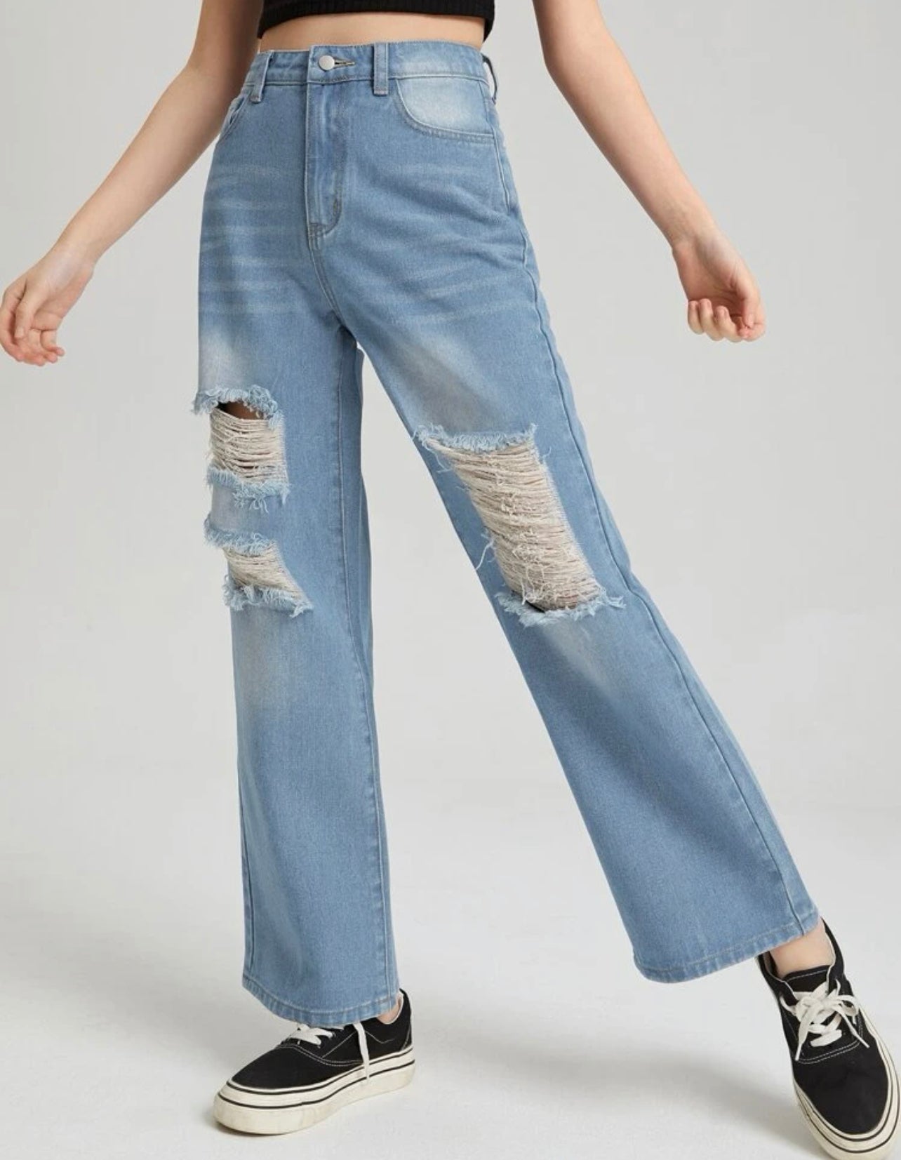 Teen Girls Ripped Straight Leg Jeans