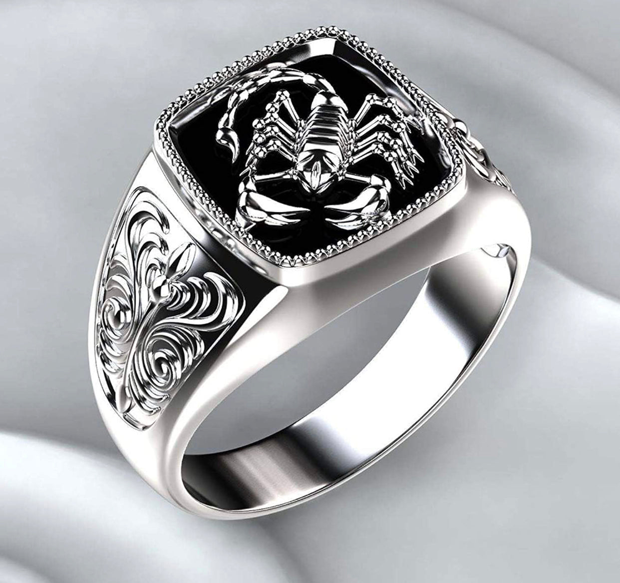 Scorpion Animal Engraved Rings for Men Women Statement Band Wide Chunky Square Vintage