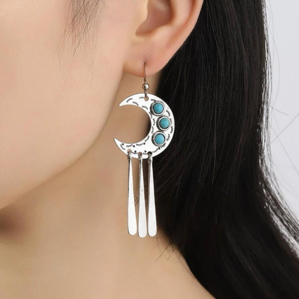 Turquoise inspired moon decor drop earrings