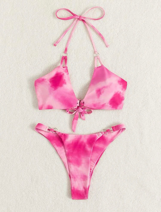 Tie dye halter bikini swimsuit