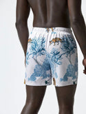 Men floral & animal print drawstring waist swim trunks