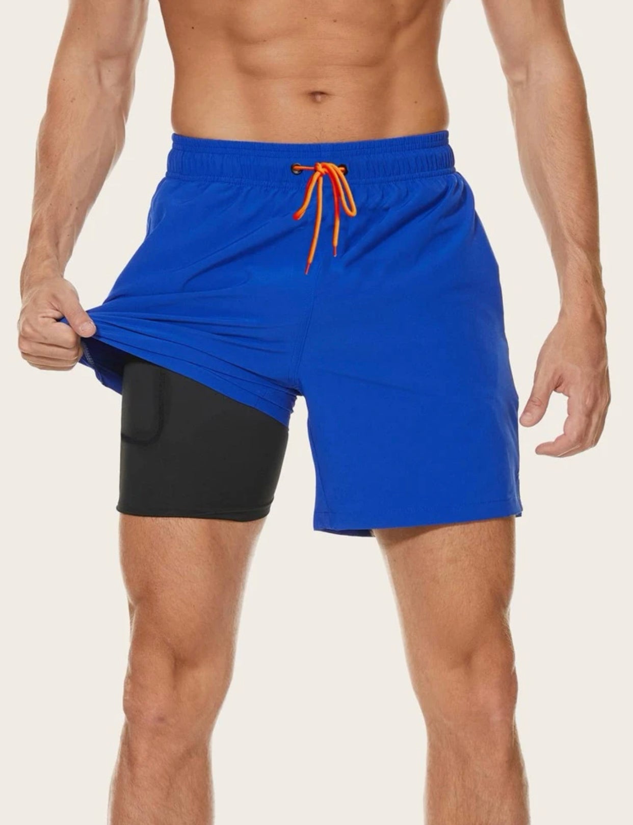 Men’s royal blue drawstring waist phone pocket swim trunks