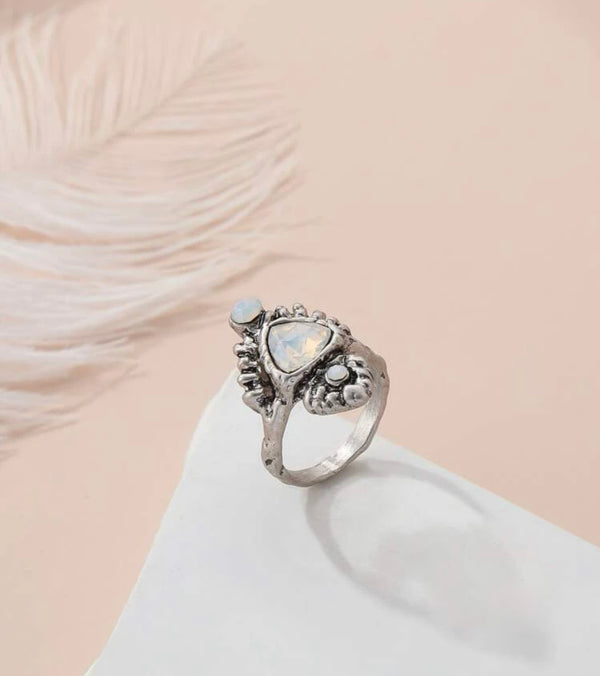 Rhinestone decor moonstone inspired statement ring. Size 8.