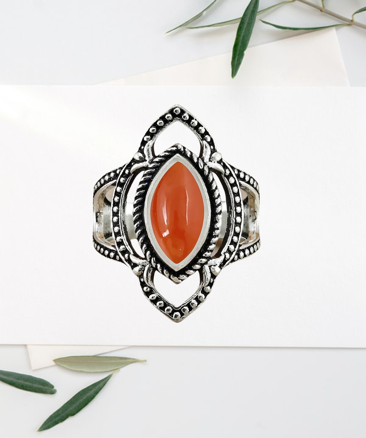 Carnelian Sterling Silver Plated Genuine Gemstone Marquise Shape Solitaire Rings