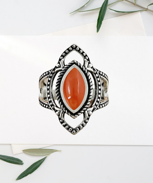 Carnelian Sterling Silver Plated Genuine Gemstone Marquise Shape Solitaire Rings
