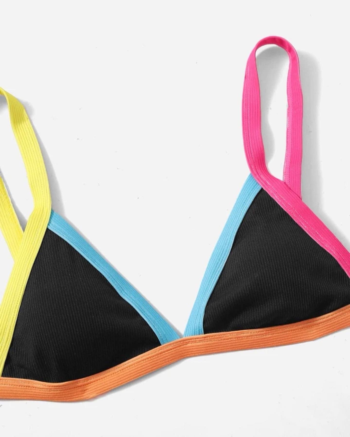 Contrast binding triangle high cut bikini swimsuit