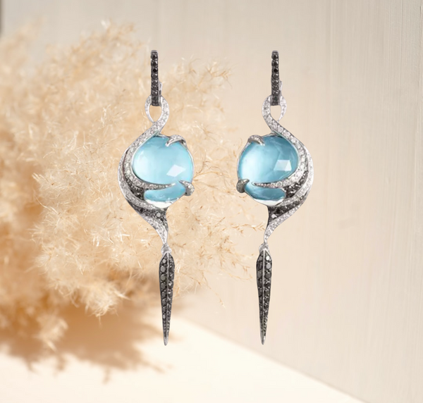 Blue Stone Crystal Leaf Dangle Earrings for Women