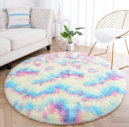 Round Rainbow Area Rugs, Fluffy Colorful Circle Rugs for Kids Bedroom - Christina’s unique boutique LLC