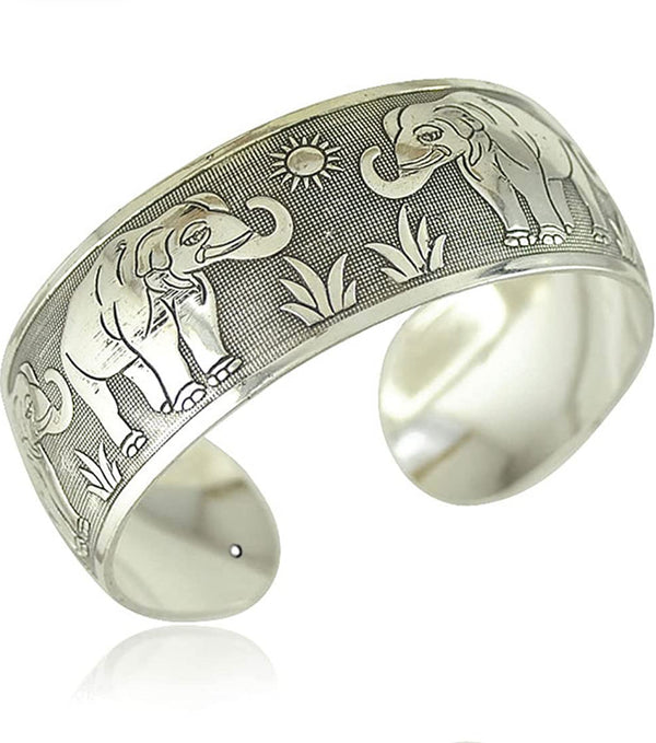 Elephant engraved cuff bangle