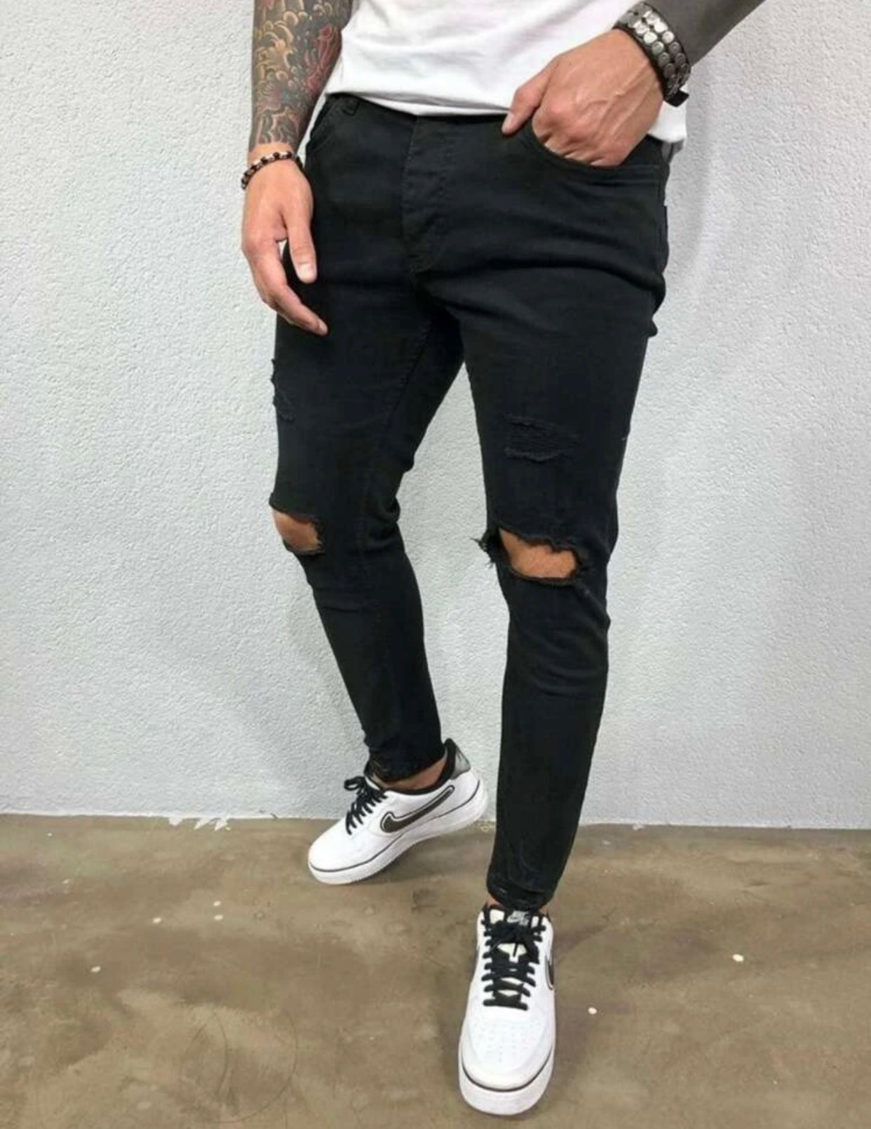 Men’s black ripped detail skinny jeans - Christina’s unique boutique LLC