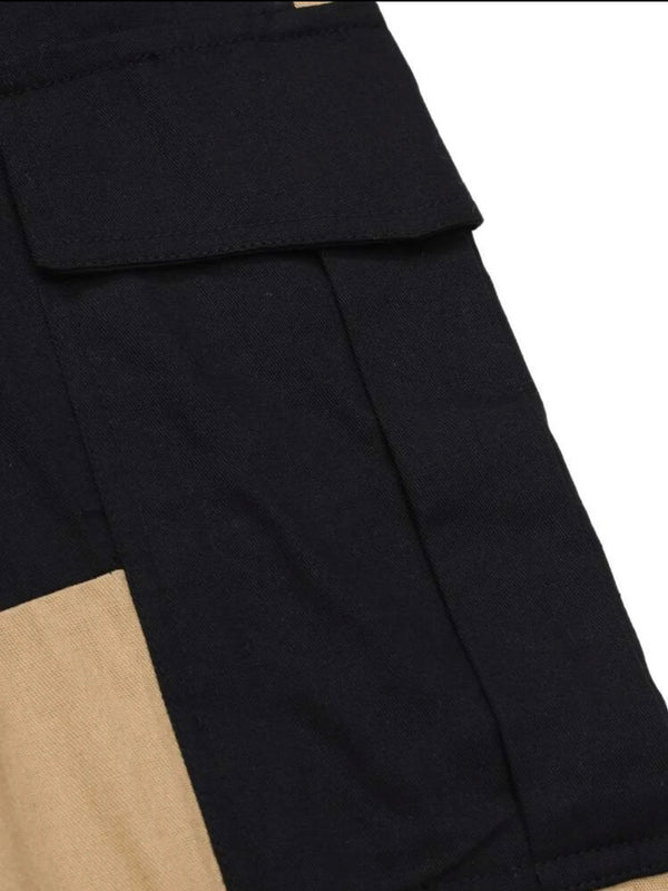Men’s color block black and beige drawstring cargo pants - Christina’s unique boutique LLC