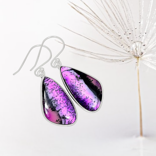Purple Dendritic Opal 925 Sterling Silver Earrings