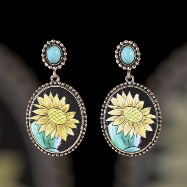 Floral decor oval drop earrings