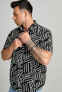 Extended sizes men random striped print shirt