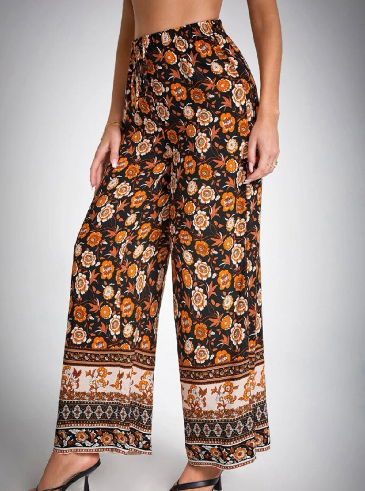 Tall floral print wide leg pants