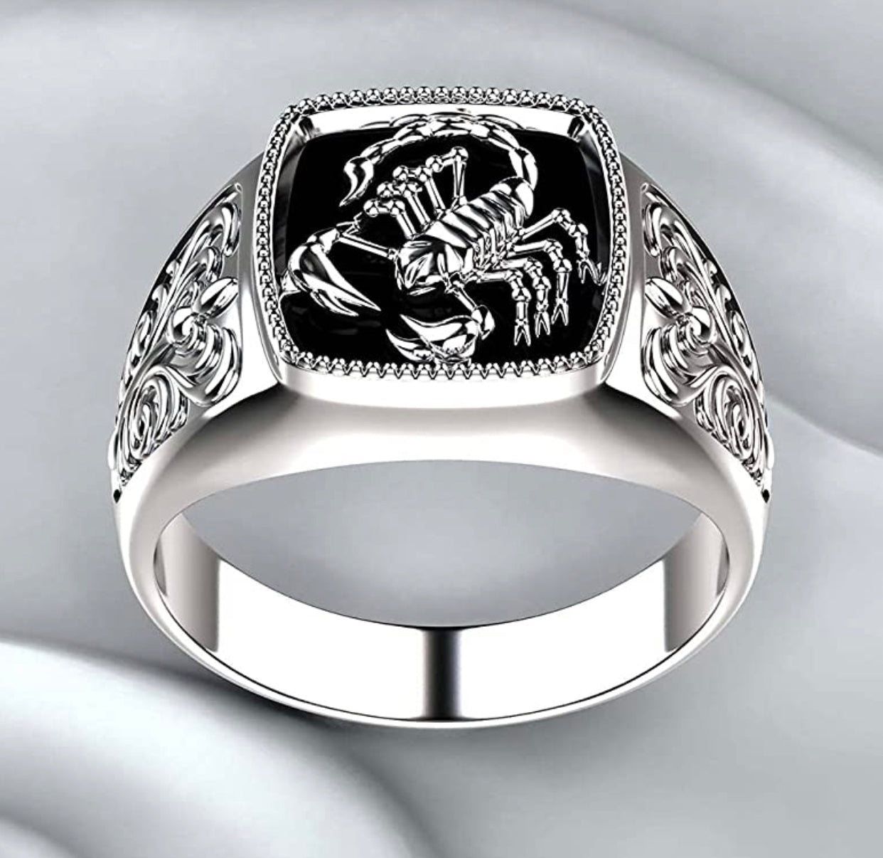 Scorpion Animal Engraved Rings for Men Women Statement Band Wide Chunky Square Vintage