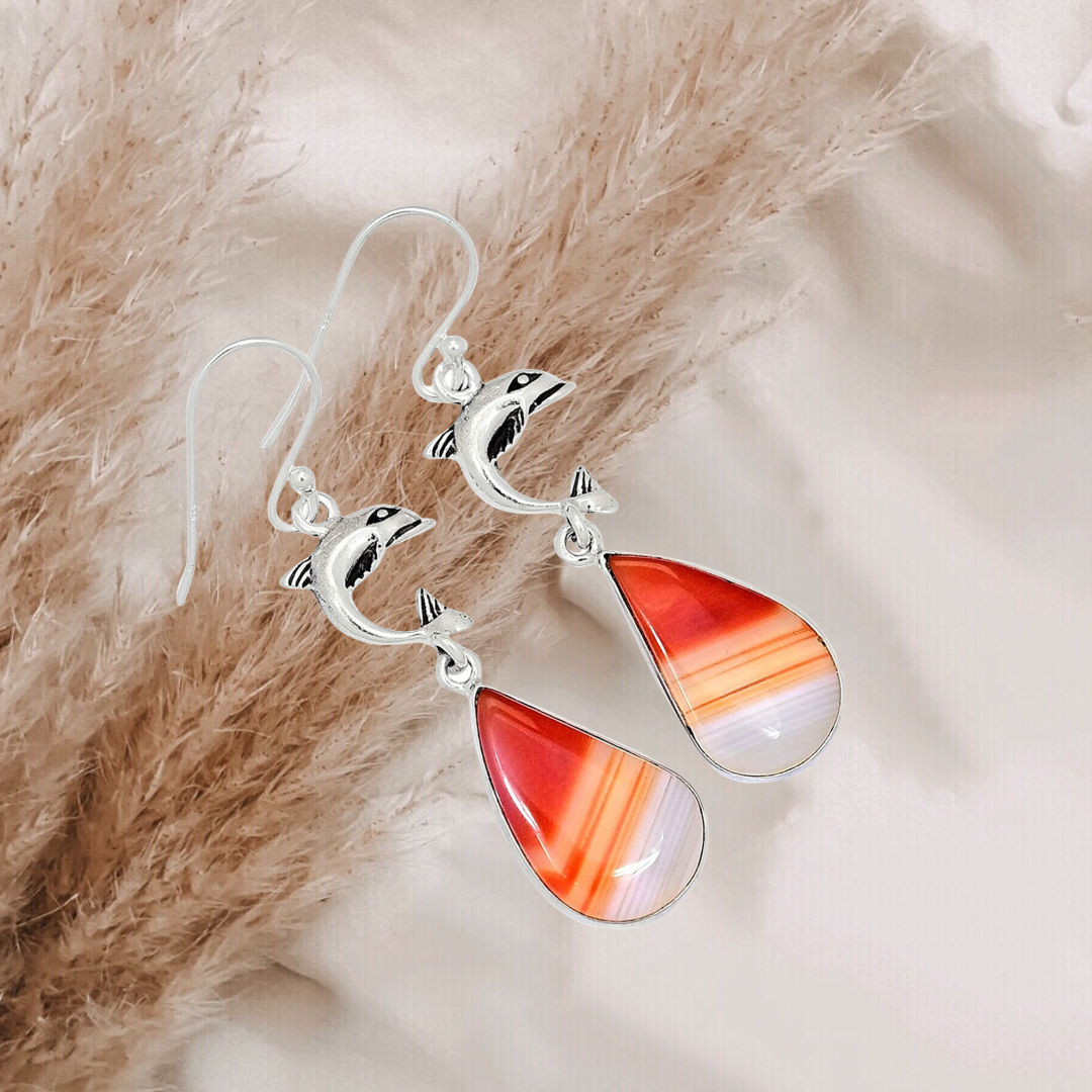 Orange Botswana Agate 925 Sterling Silver Earring