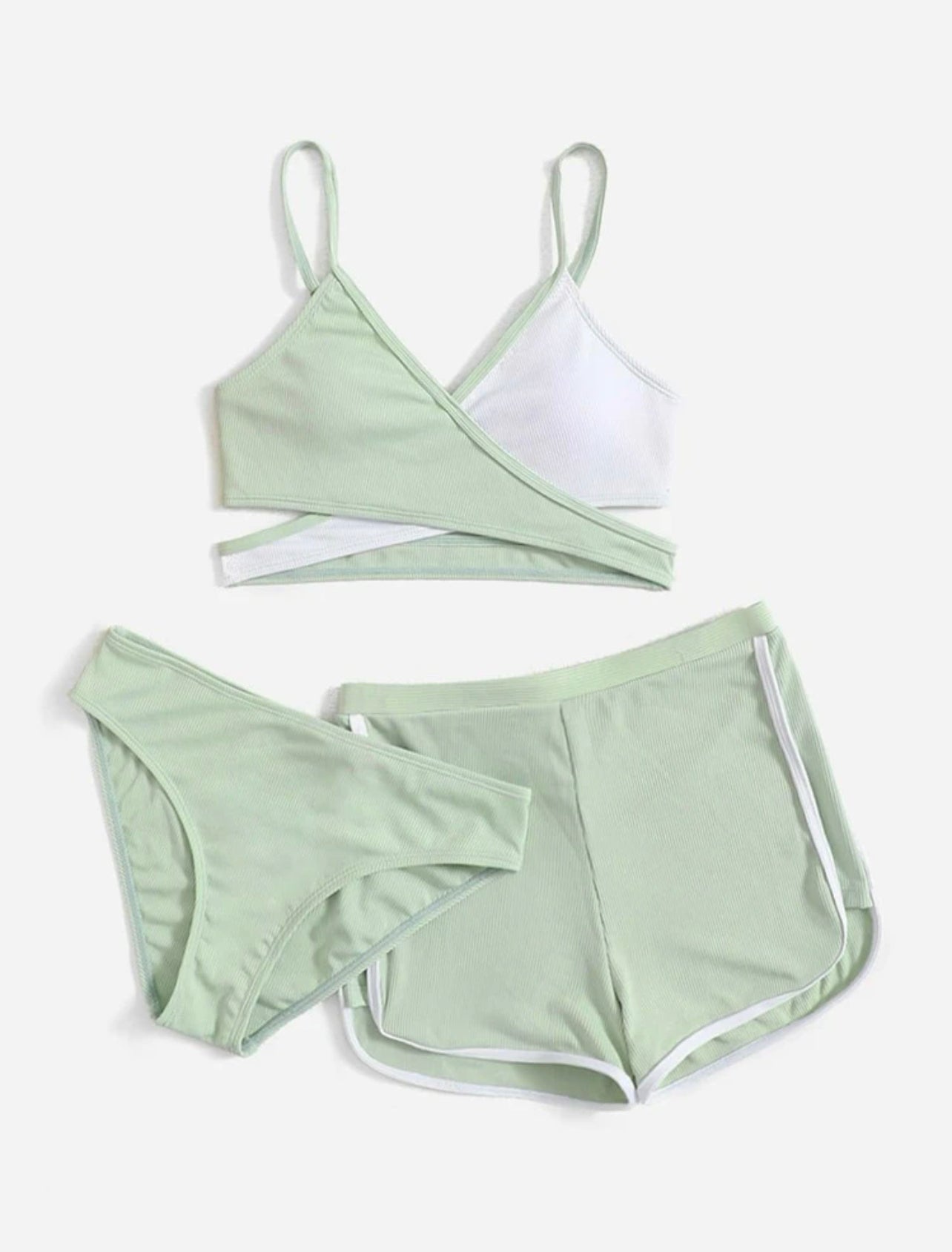 Teen Girls Color Block Bikini Swimsuit & Swim Shorts