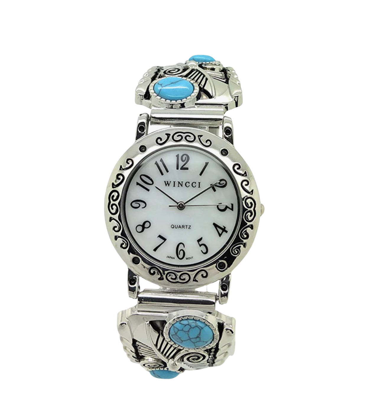 Unisex 35mm Turquoise Western Stretch Elastic Band Fashion Watch with Stones