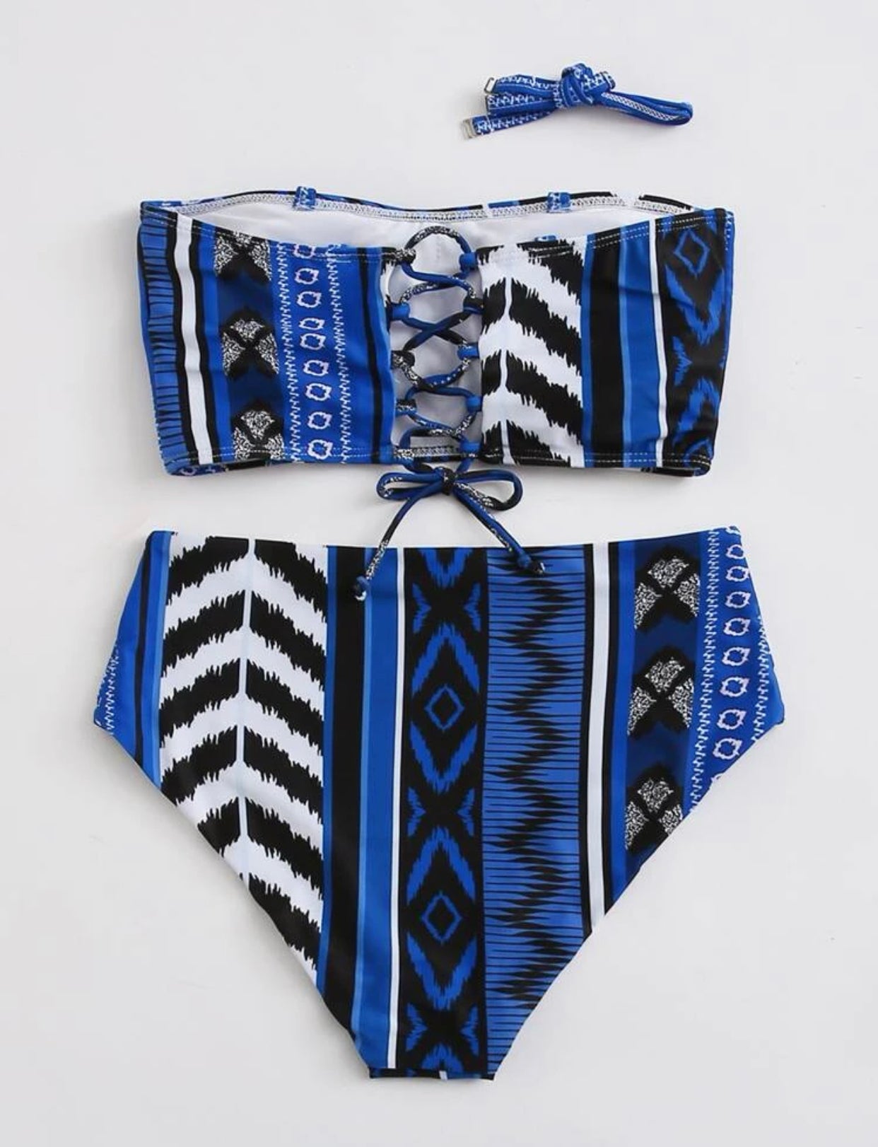 Lace-up back high waisted bikini swimsuit