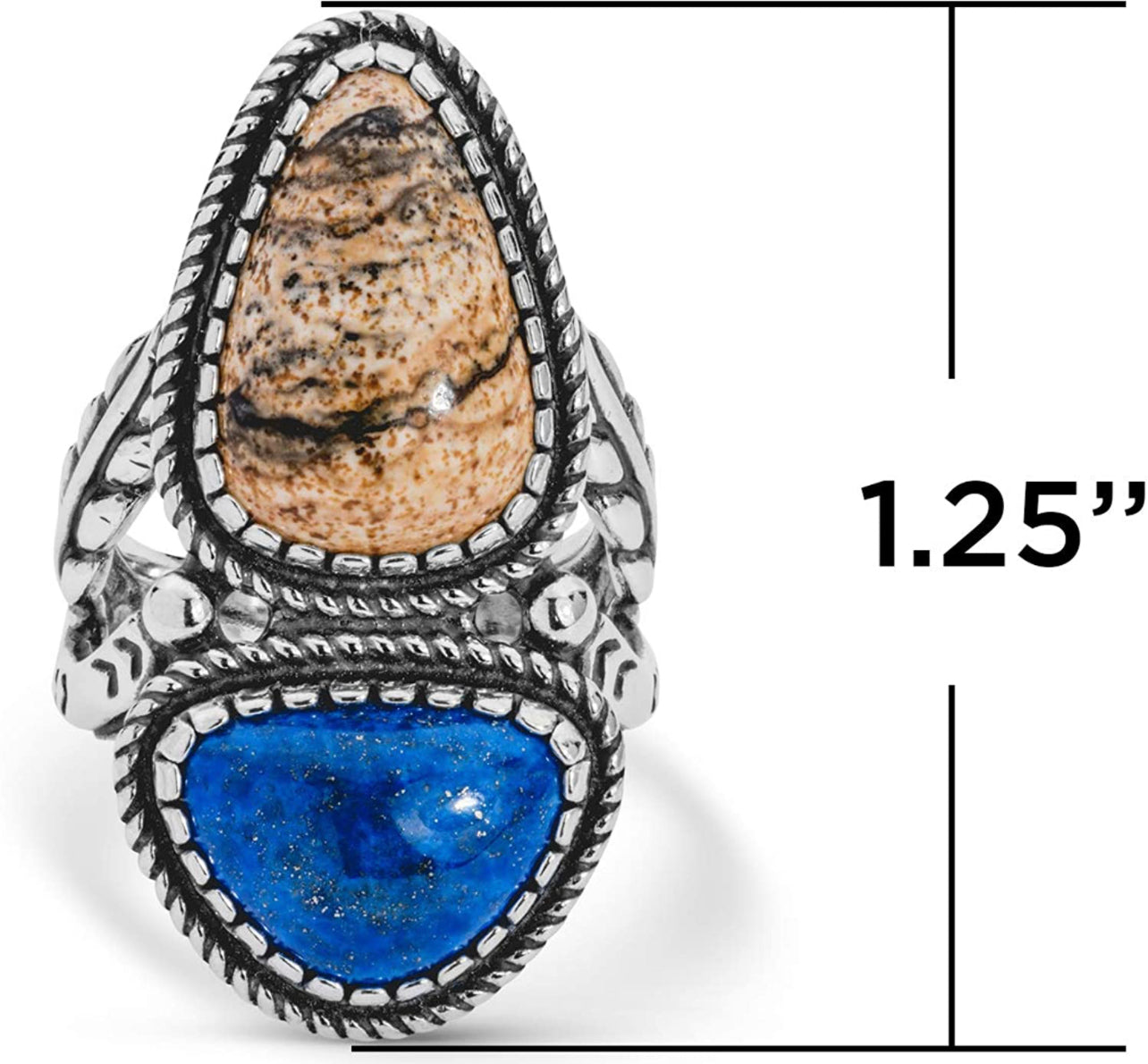 Sterling Silver Picture Jasper and Denim Lapis Ring Size 5 to 10