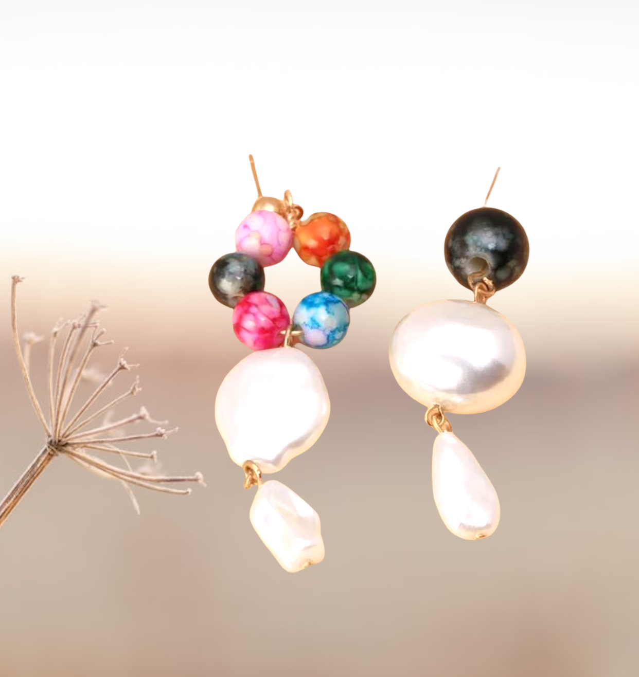Faux pearl mismatched drop earrings