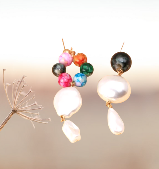 Faux pearl mismatched drop earrings
