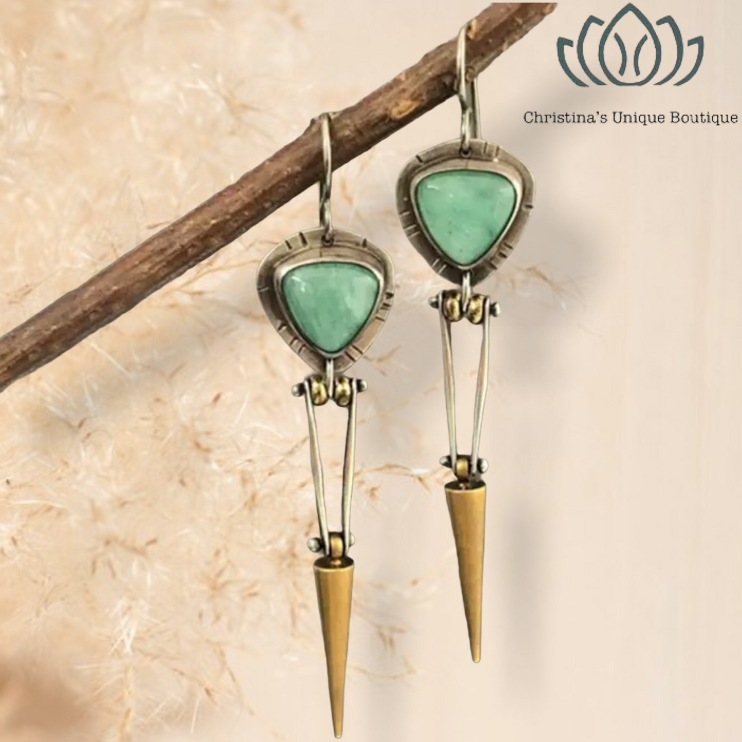 Fabulous two tone green turquoise inspired abstract decor dangle earrings - Christina’s unique boutique LLC