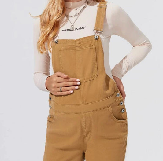 Maternity patch pocket denim overalls without top