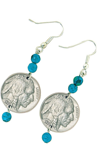 Buffalo Nickel Turquoise Coin Earrings Coin Jewelry